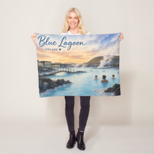 Blaue Lagune Island Thermalbad Aquarell Fleecedecke