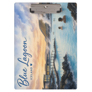Blaue Lagune Island Thermalbad Aquarell Klemmbrett