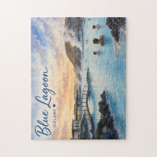 Blaue Lagune Island Thermalbad Aquarell Puzzle