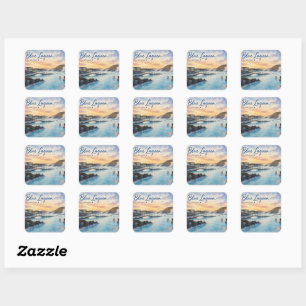 Blaue Lagune Island Thermalbad Aquarell Quadratischer Aufkleber