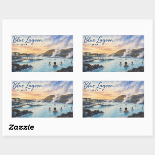 Blaue Lagune Island Thermalbad Aquarell Rechteckiger Aufkleber