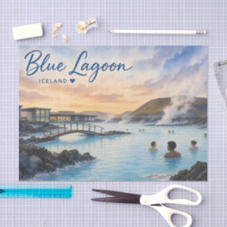 Blaue Lagune Island Thermalbad Aquarell Seidenpapier