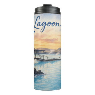 Blaue Lagune Island Thermalbad Aquarell  Thermosbecher