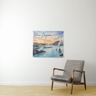 Blaue Lagune Island Thermalbad Aquarell Wandteppich
