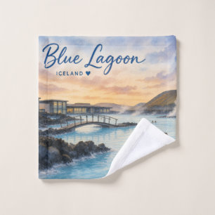 Blaue Lagune Island Thermalbad Aquarell  Waschlappen