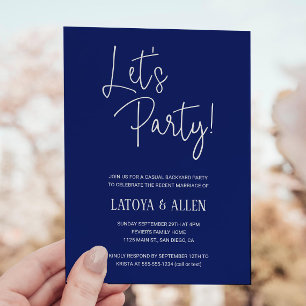 Blaue Lasst uns Party Casual Hochzeitsempfang Entl Einladung