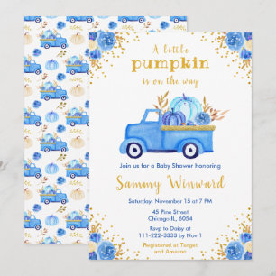 Blaue Lastwagen Herbst Kürbis Baby Shower Einladung