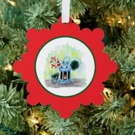 Blaue Laterne Weihnachten mit Kerze Ornament Karte