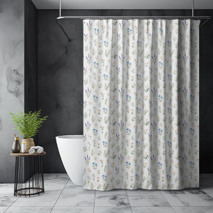 Blaue Lavendel-Boho-Wasserfarbe-Wildblumen-Cottage Duschvorhang
