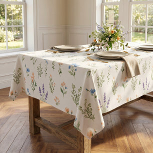 Blaue Lavendel-Boho-Wasserfarbe-Wildblumen-Cottage Tischdecke