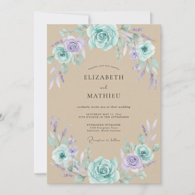 Blaue Lavendel-Erde-Rustikale Hochzeit Einladung (Vorderseite)