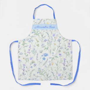 Blaue Lavendel Grüne Aquarell Wildblumen Name Schürze