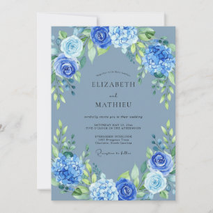 Blaue lebendige Blumengesteckte Hochzeit Einladung