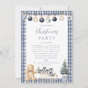 Blaue Lebkuchen-Gingham-Weihnachten Einladung