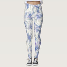 Blaue Leggings mit Vintage-Blattmuster-Naturkunst