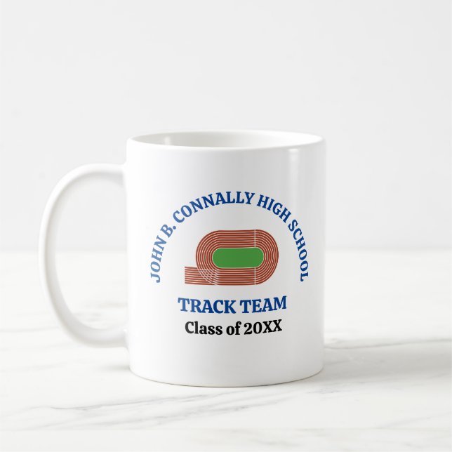 Blaue Leichtathletik-Mannschaft der High School pe Kaffeetasse (Links)