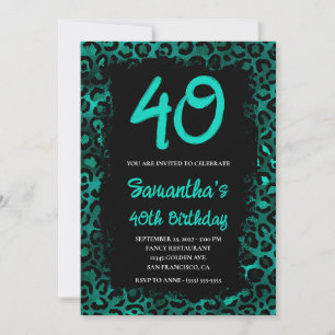Blaue Leopard Folie Schwarz 40. Geburtstag Einladung