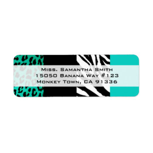 Blaue Leopard-u. Zebra-Tierdruck-Rücksendeadresse