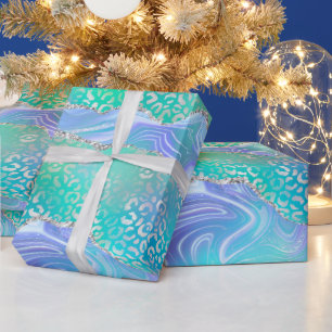 Blaue Leoparden-Achat Glamouröser abstrakter Ste Geschenkpapier