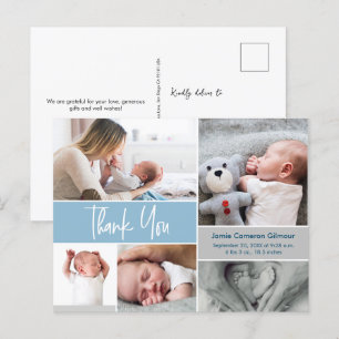 Blaue Lettering-Fotocollage-Baby-Party Postkarte