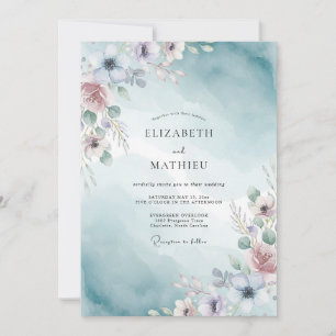 Blaue Leuchtende Aquarell-Hochzeit Einladung