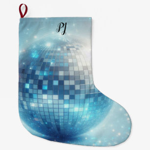 Blaue leuchtende Disco-Kugel Initialen  Großer Weihnachtsstrumpf