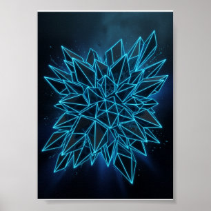 Blaue leuchtende geometrische Mandala-Abstrakt-Neo Poster