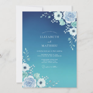 Blaue Leuchtende Küstenhochzeit in Teal Navy Einladung