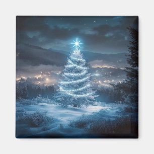 Blaue leuchtende Weihnachtsbaum-Winternacht Magnet