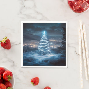 Blaue leuchtende Weihnachtsbaum-Winternacht Serviette