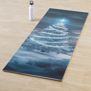 Blaue leuchtende Weihnachtsbaum-Winternacht Yogamatte