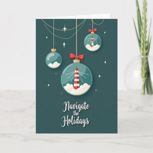 Blaue Leuchtturm-Weihnachtskarte Karte