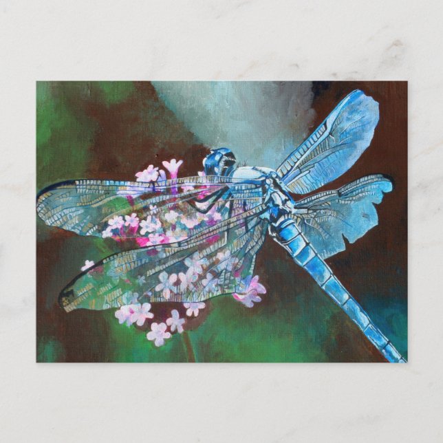 Blaue Libelle auf wilden Knoblauch Postkarte (Vorderseite)