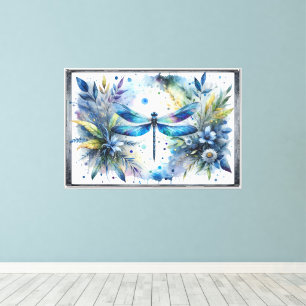 Blaue Libelle Botanische Aquarellmalerei Leinwanddruck
