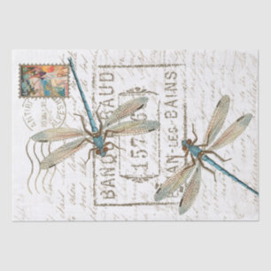 Blaue Libelle Französisch Schrift Poststempel Deco Seidenpapier