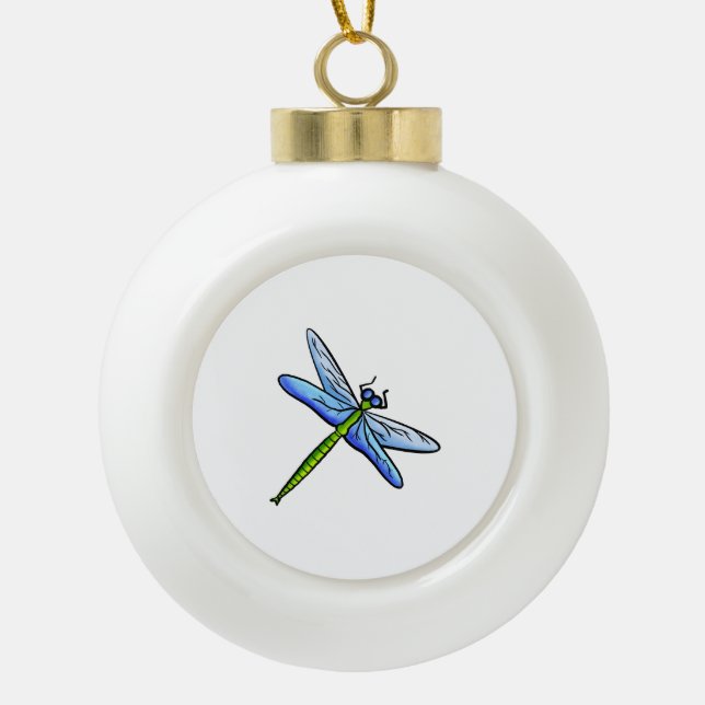 Blaue Libelle Keramik Kugel-Ornament (Vorderseite)