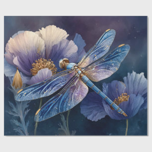 Blaue Libelle mit goldenen Flügeln Decoupage Geschenkpapier