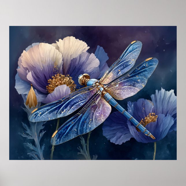 Blaue Libelle mit goldenen Flügeln Poster (Vorne)