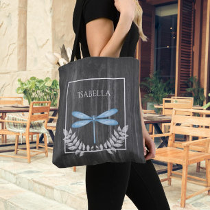 Blaue Libelle Rustikale Personalisierte Tote Tasch