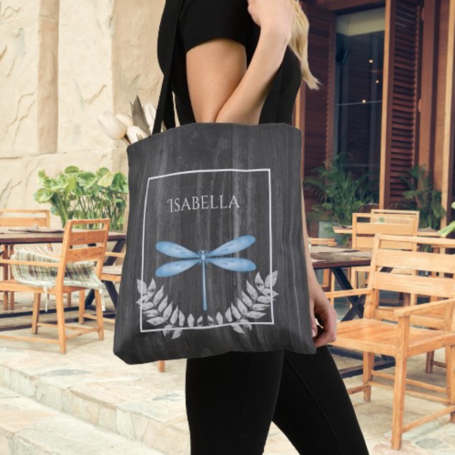 Blaue Libelle Rustikale Personalisierte Tote Tasch (Blue Dragonfly Rustic Personalized Tote Bag)