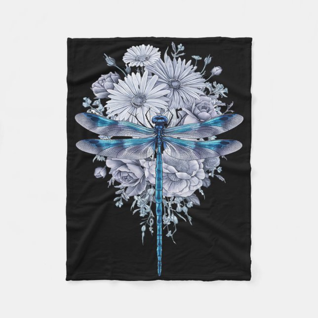 Blaue Libelle Wasserfarbeninsekten Fleecedecke (Vorderseite)