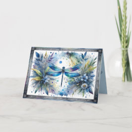Blaue Libellen-Botanik-Aquarell Karte