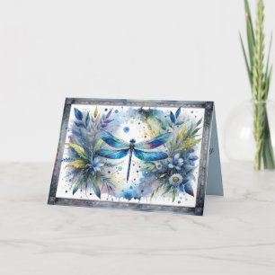 Blaue Libellen-Botanik-Aquarell Karte