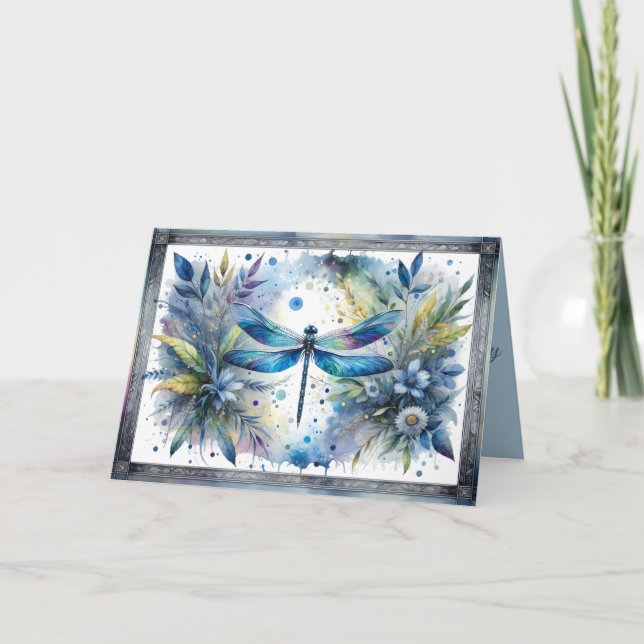 Blaue Libellen-Botanik-Aquarell Karte (Vorderseite)