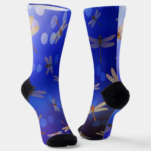 Blaue Libellen Muster, Crew Socken