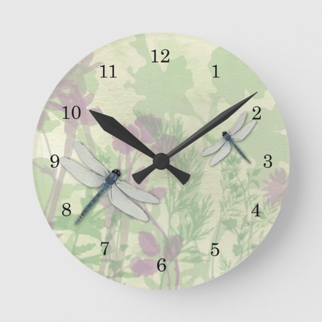 Blaue Libellen-Uhr Runde Wanduhr (Vorderseite)