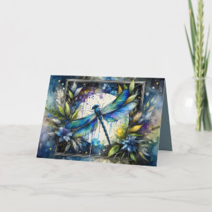 Blaue Libellen-Wasserfarben-Botanik Karte