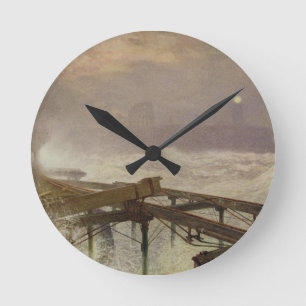 Blaue Lichter, Teignemouth Pier - Beleuchten der Runde Wanduhr