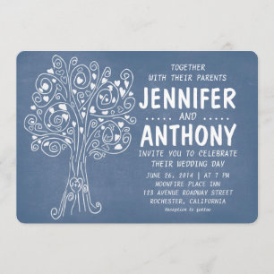 Blaue Liebe Baumherzen rustikale Hochzeit Einladun Einladung