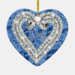Blaue Liebe Diamant Herzdekoration Keramikornament